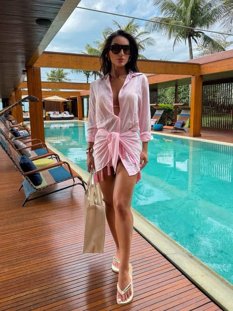 camisa e saia franjas rose 9126 brazil del mar