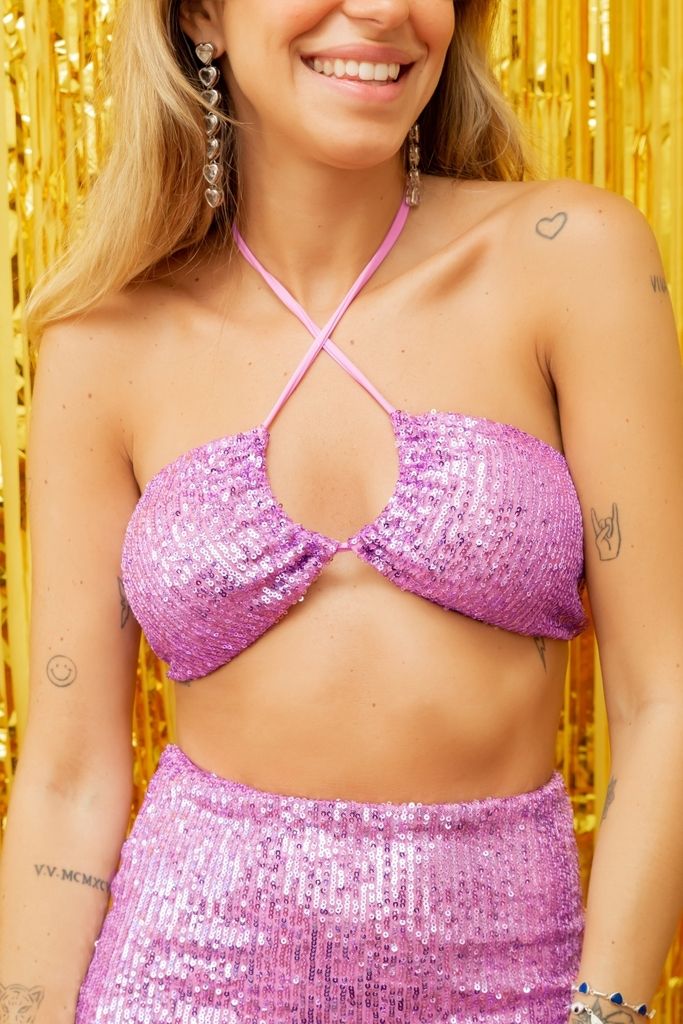 top bianca paetê lilás TP01 triya