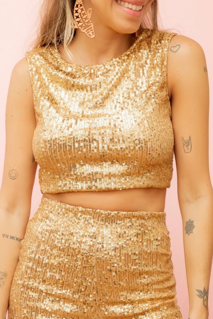 cropped vera paetê dourado CR01 triya