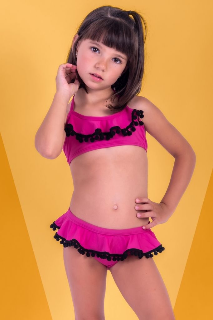 conjunto biquíni infantil babados rosa 0918 de chelles