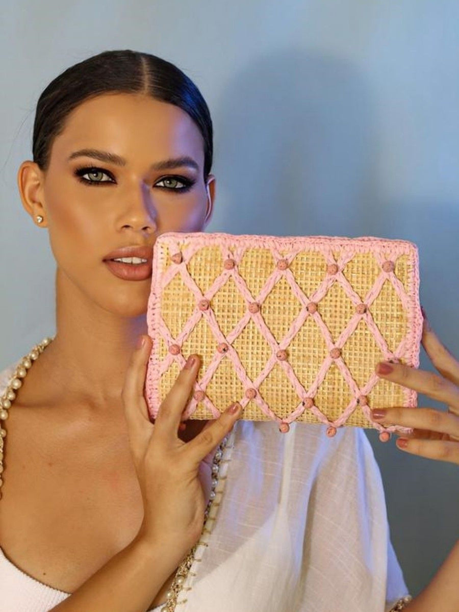 clutch de palha jewel baby pink 0609 lis fiaschi