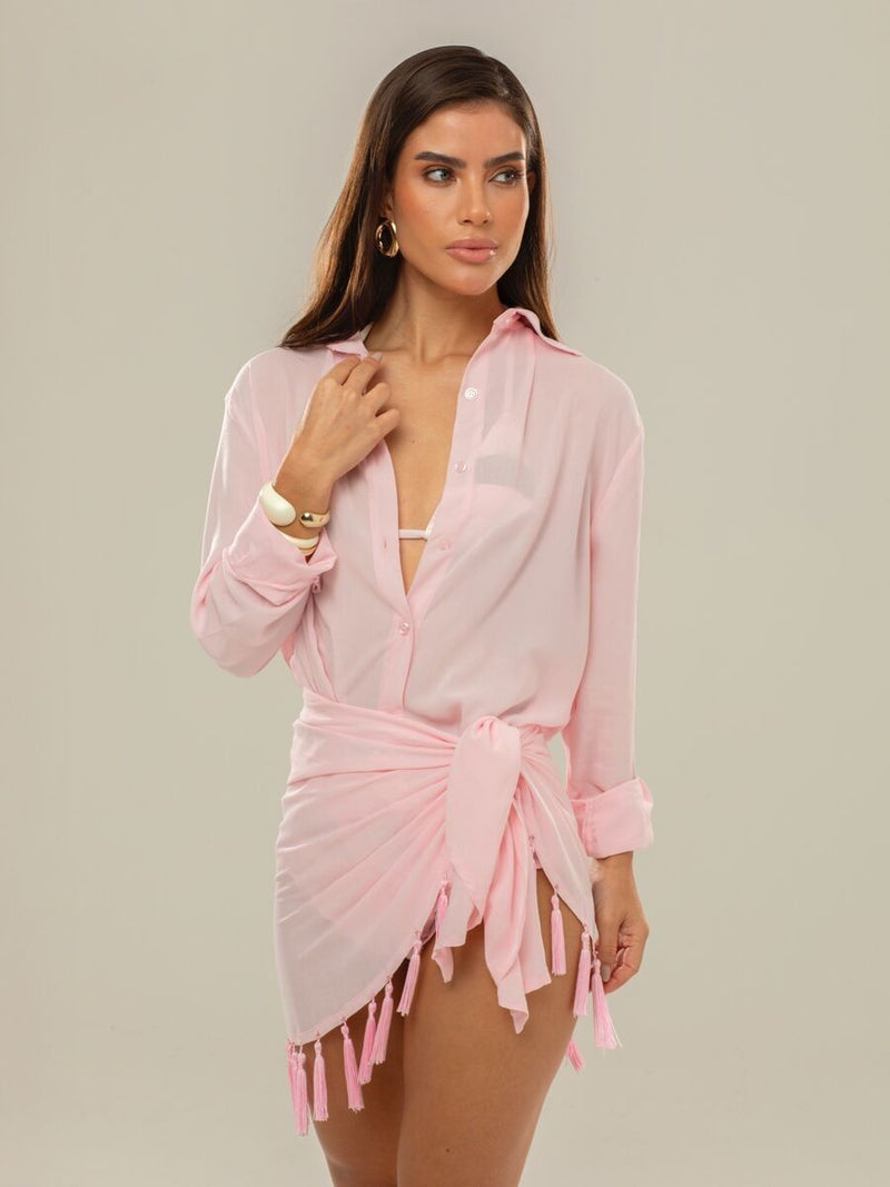 camisa e saia franjas rose 9126 brazil del mar