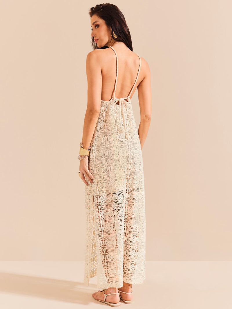 vestido longo renda off white 1938 de chelles