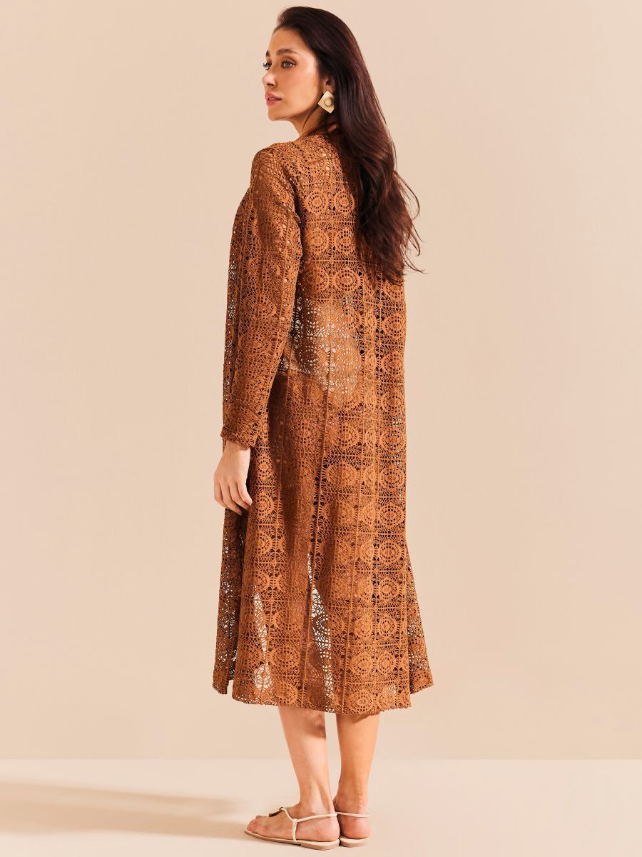 cardigan longo de tela marrom 1937 de chelles