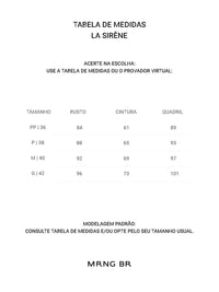 Tabela de medidas
