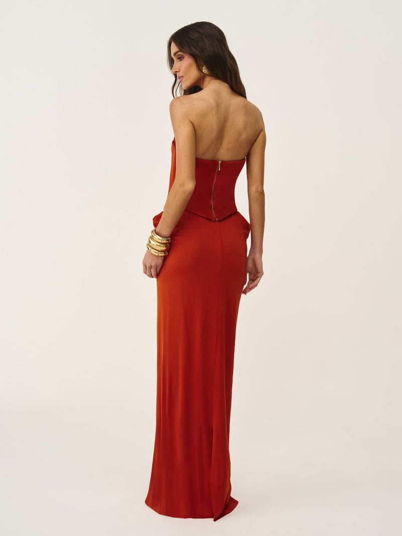 vestido longo alessia laranja 1039 oásis resortwear