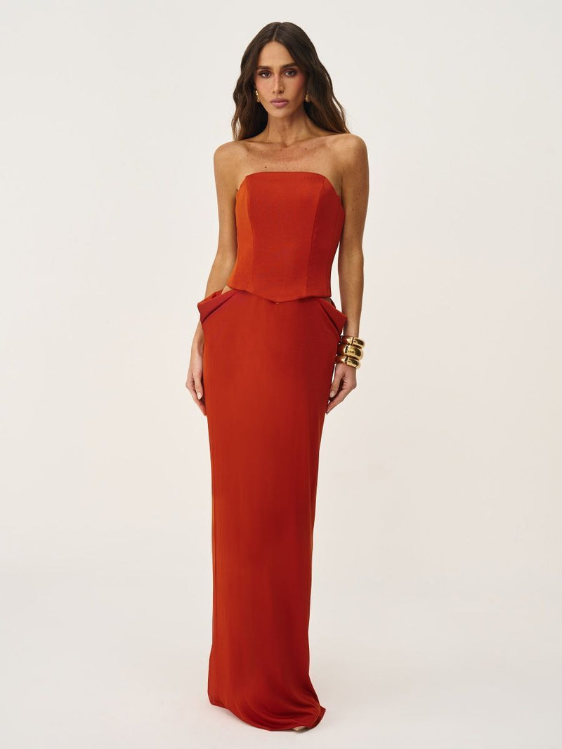 vestido longo alessia laranja 1039 oásis resortwear