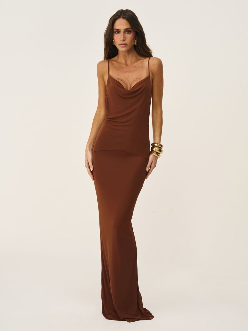 vestido longo isalye marrom 1040 oásis resortwear