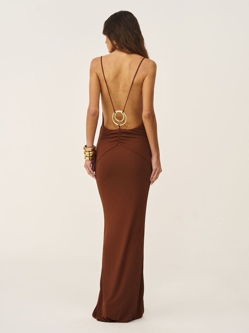 vestido longo isalye marrom 1040 oásis resortwear