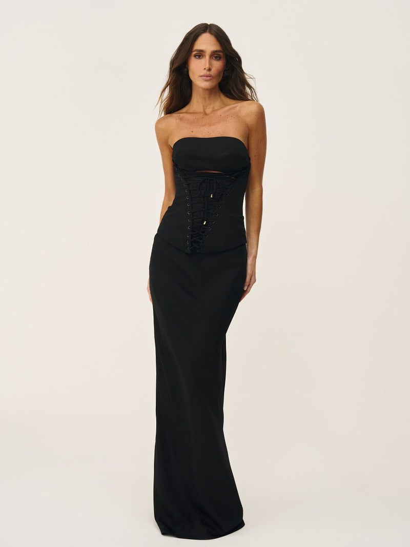 conjunto blusa e saia camélia preto 0463 oásis resortwear