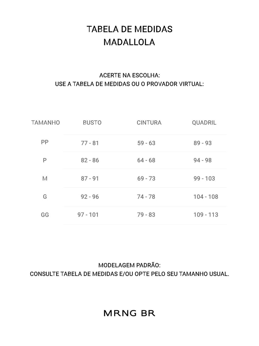 Tabela de medidas