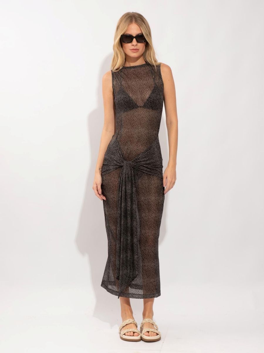 vestido midi isabela black poá R03 nidas