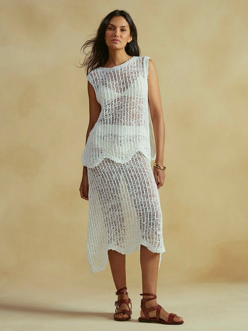 saia midi tricot off white 20631 cia marítima