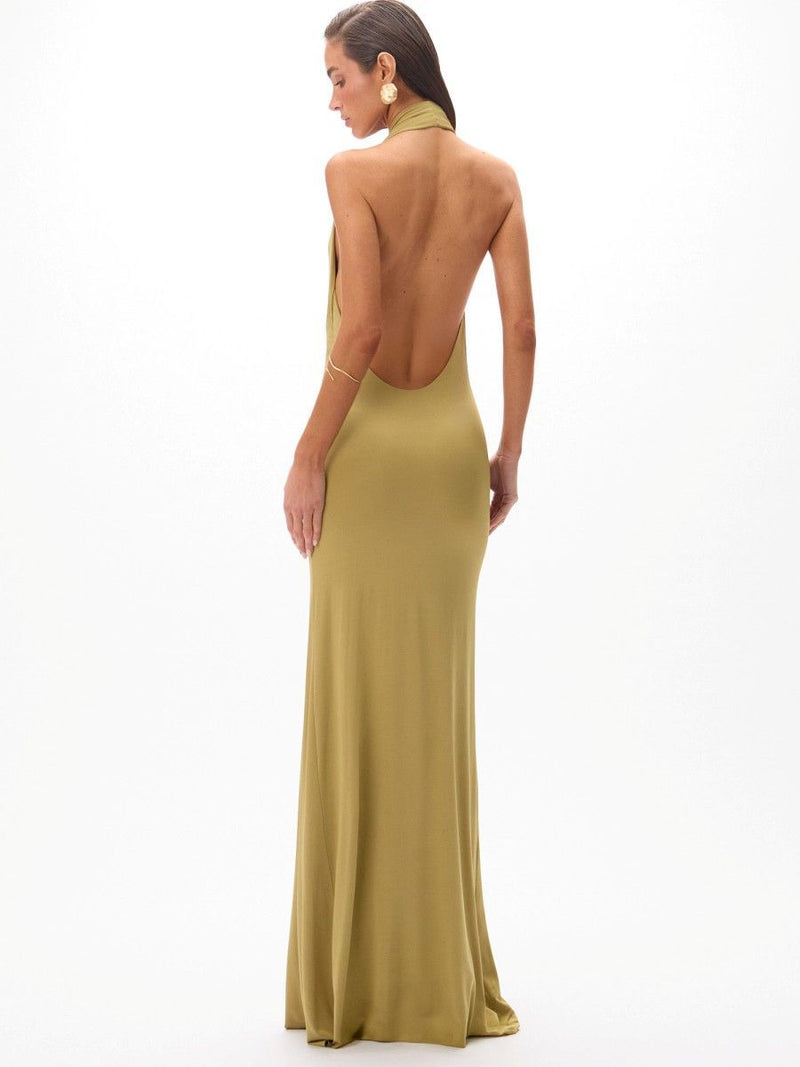 vestido longo fuscia verde boá 1013 oásis resortwear