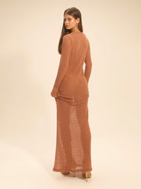 vestido longo crochet bronze petra 17941 la sirene