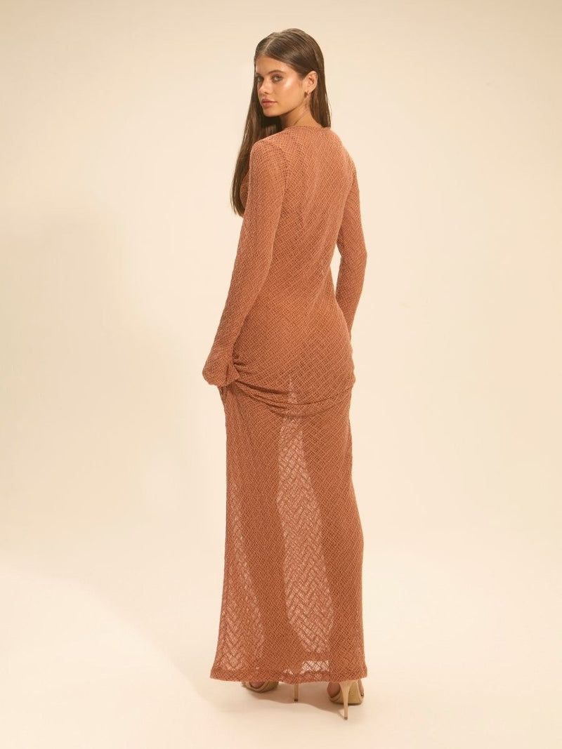 vestido longo crochet bronze petra 17941 la sirene