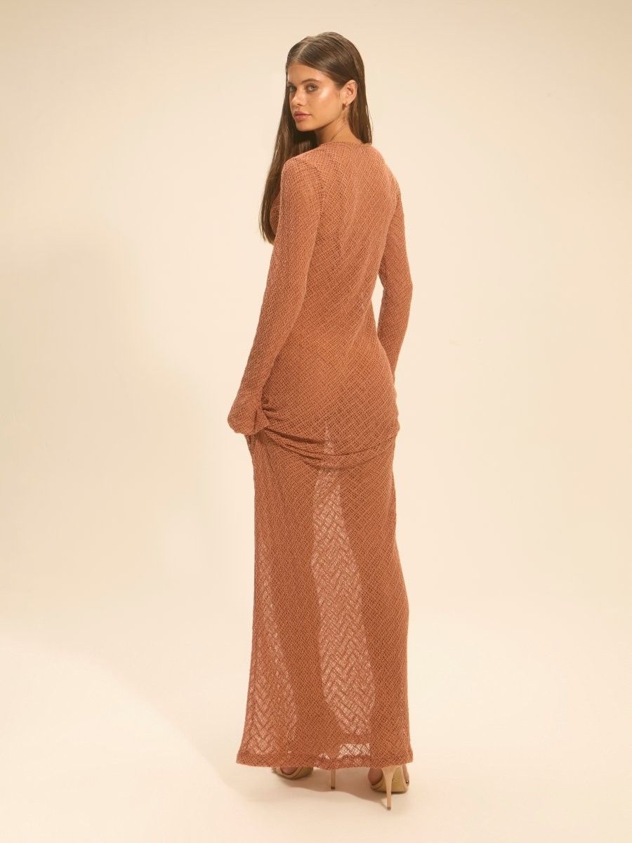 vestido longo crochet bronze petra 17941 la sirene