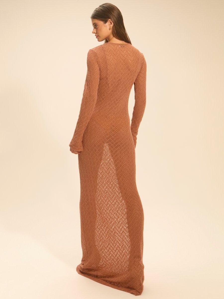 vestido longo crochet bronze petra 17941 la sirene