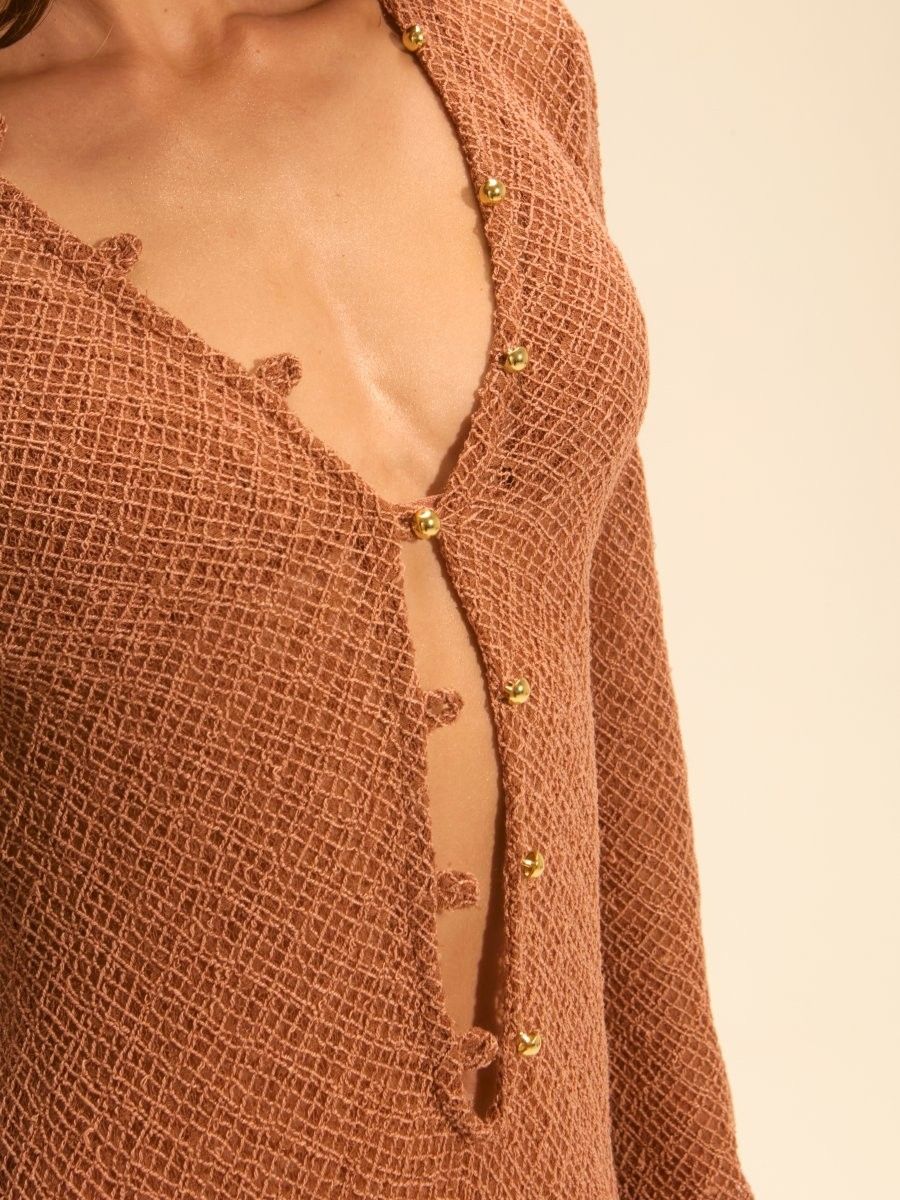 vestido longo crochet bronze petra 17941 la sirene
