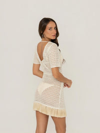 vestido curto tricot franjas pérola 9151 brazil del mar