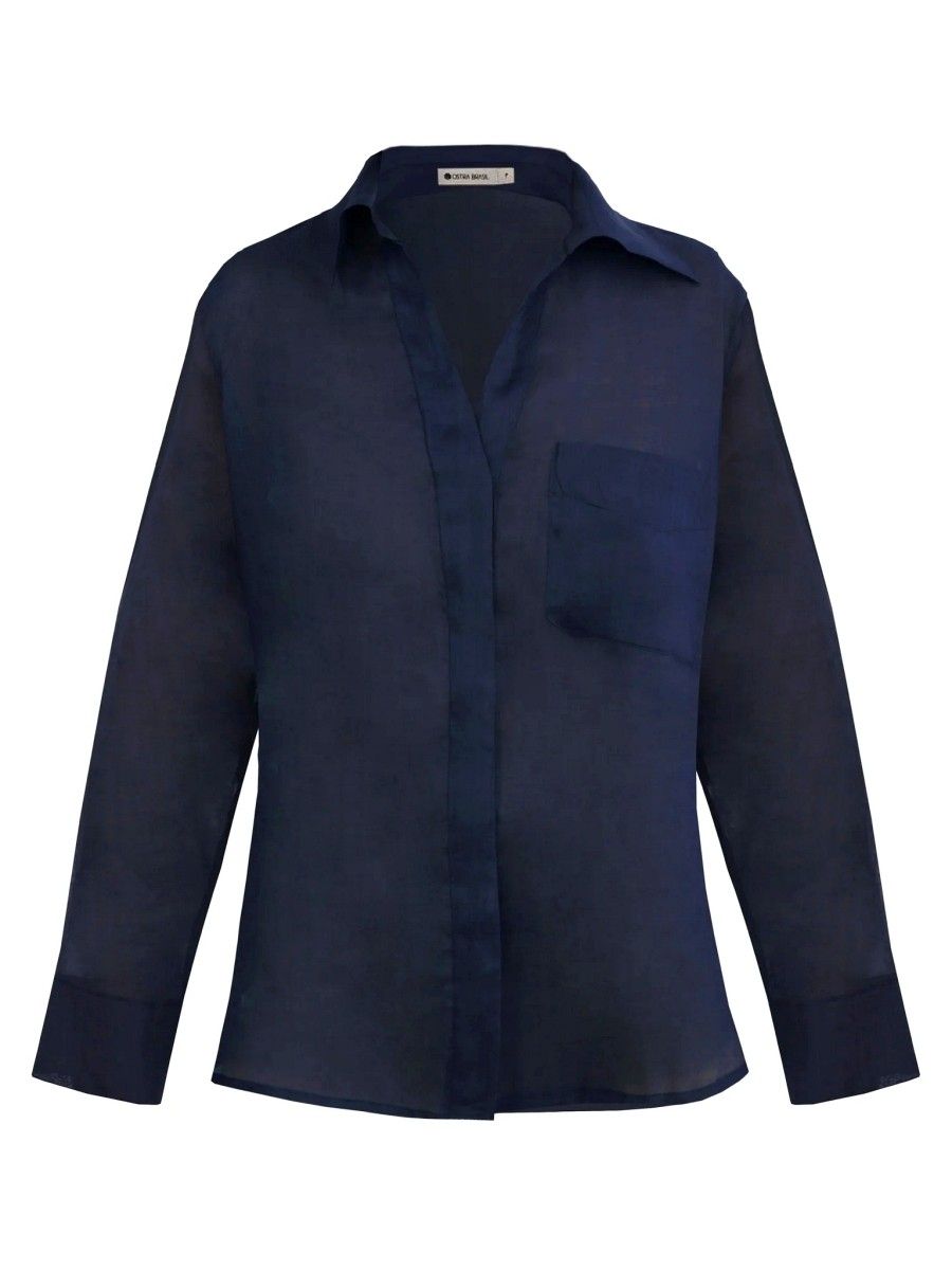 camisa linho azul marinho CA15 ostra brasil
