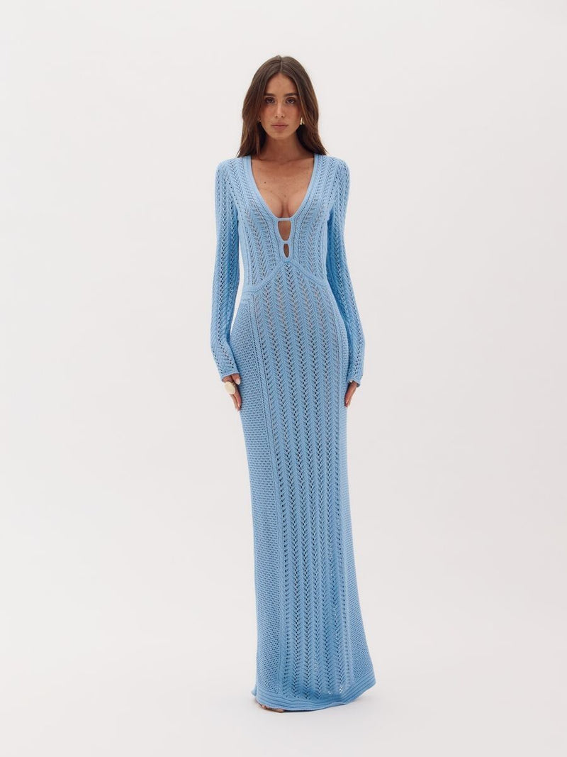 vestido longo tricot azul simara 0695 oásis resortwear