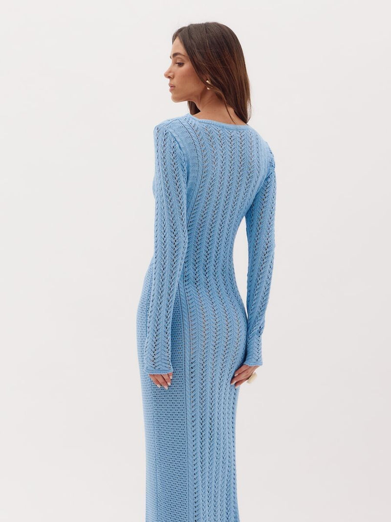 vestido longo tricot azul simara 0695 oásis resortwear