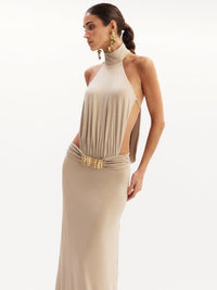 vestido longo bege clarrisa 0994 oásis resortwear
