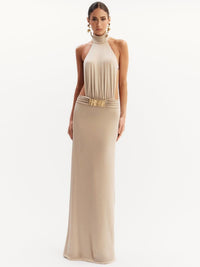 vestido longo bege clarrisa 0994 oásis resortwear