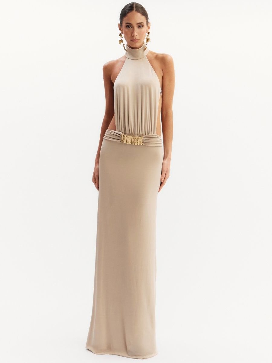 vestido longo bege clarrisa 0994 oásis resortwear