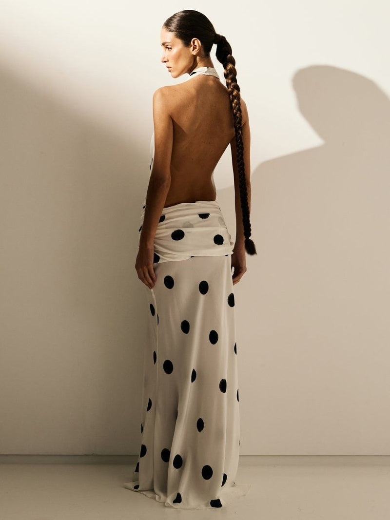vestido longo de seda poá chiara 1031 oásis resortwear