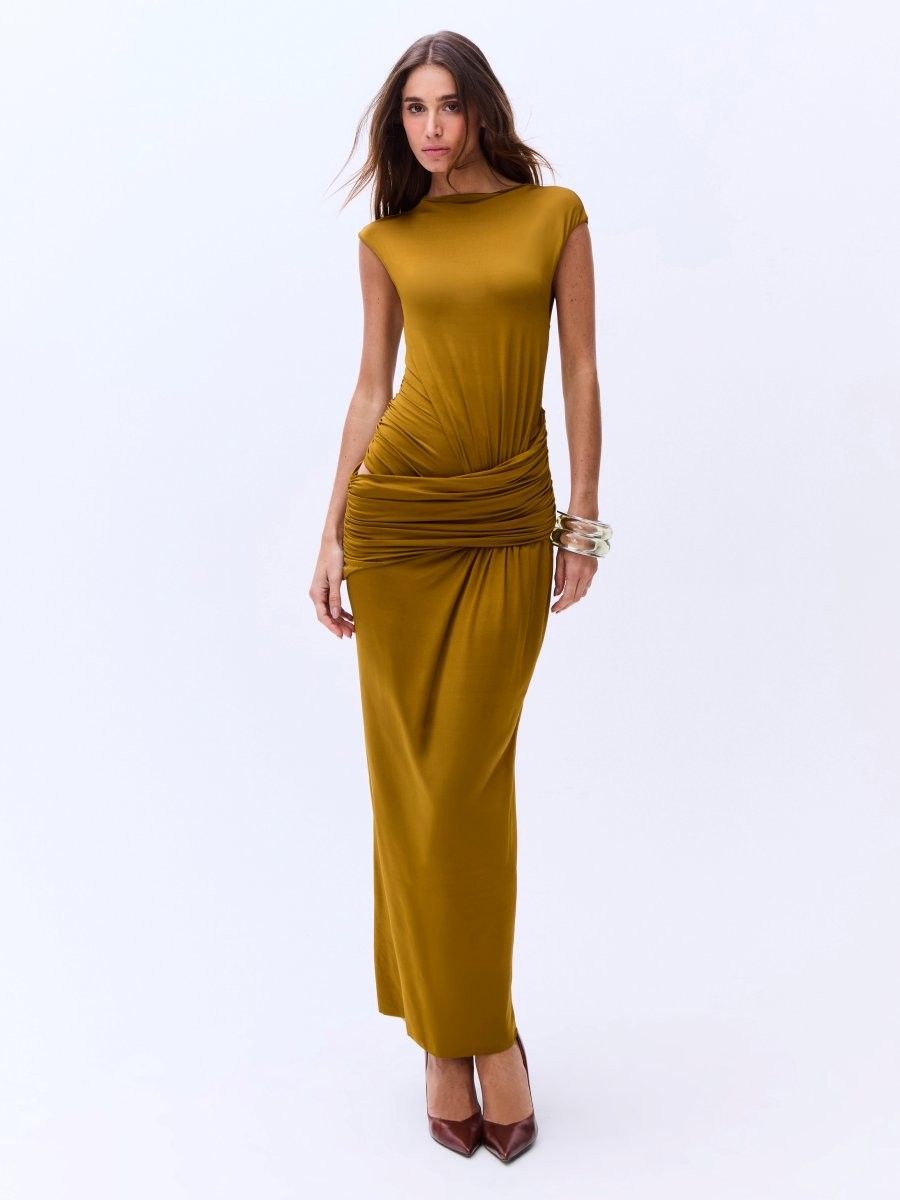 vestido longo marrom safira 0912 oásis resortwear