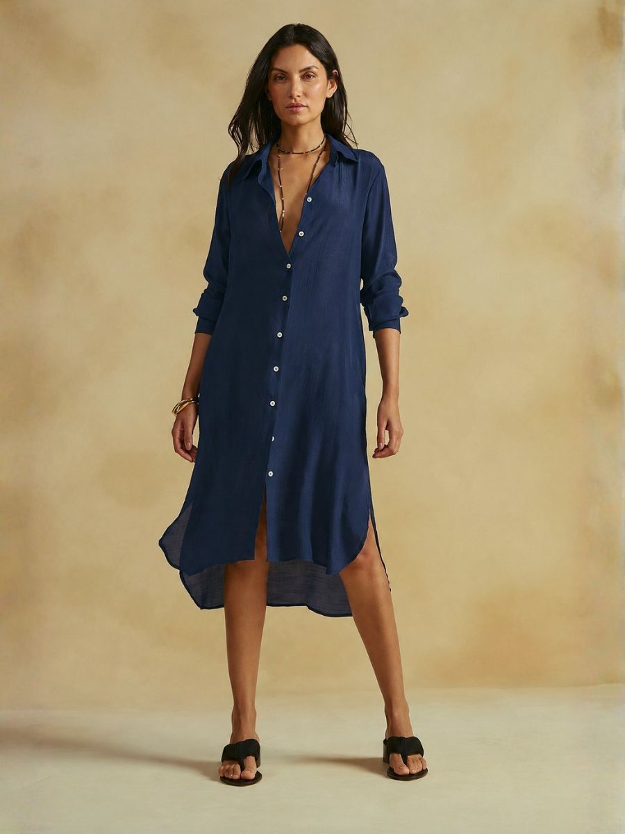 chemise longa azul marinho 20622 cia marítima