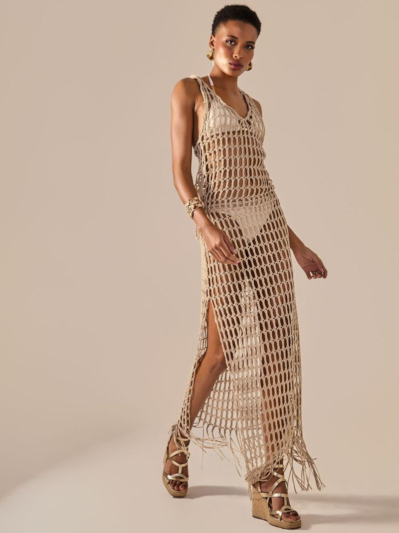 vestido longo trama bege S2702 empress