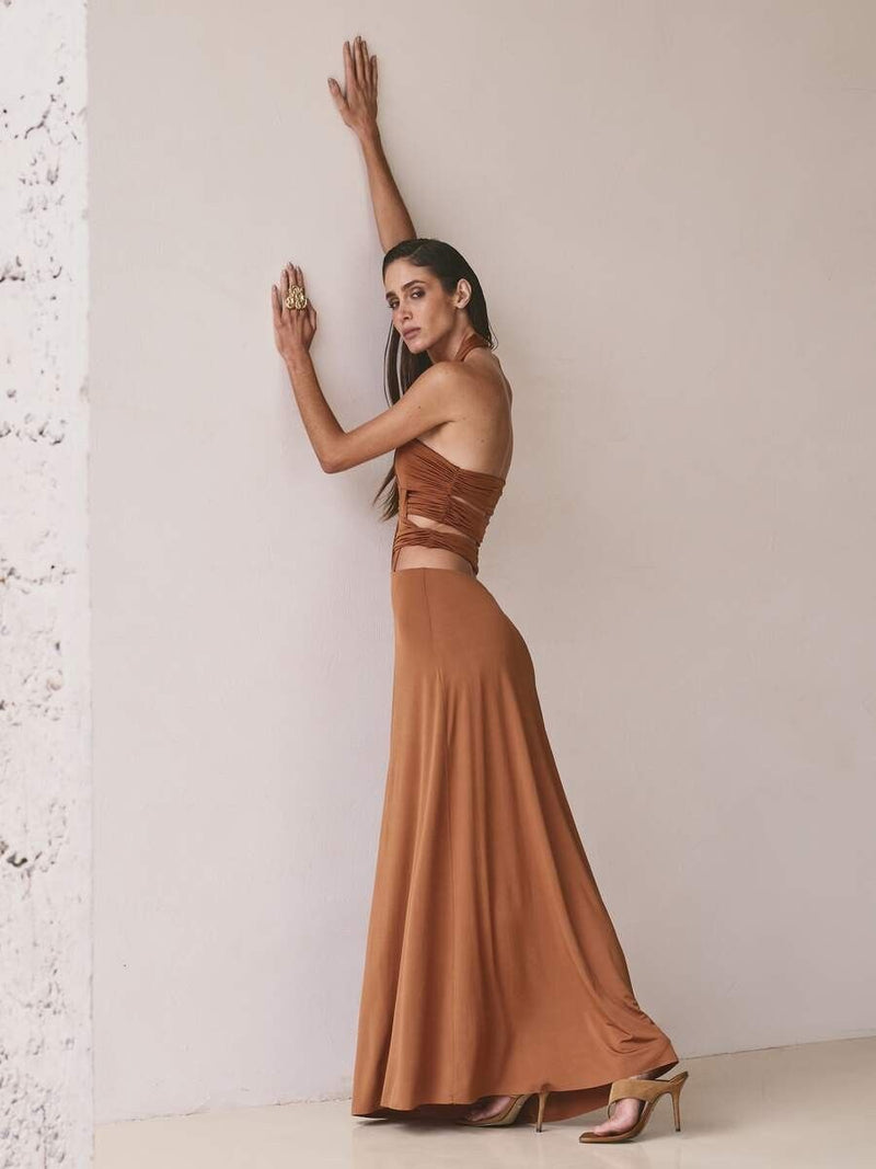 vestido longo marrom alexandra 0766 oásis resortwear