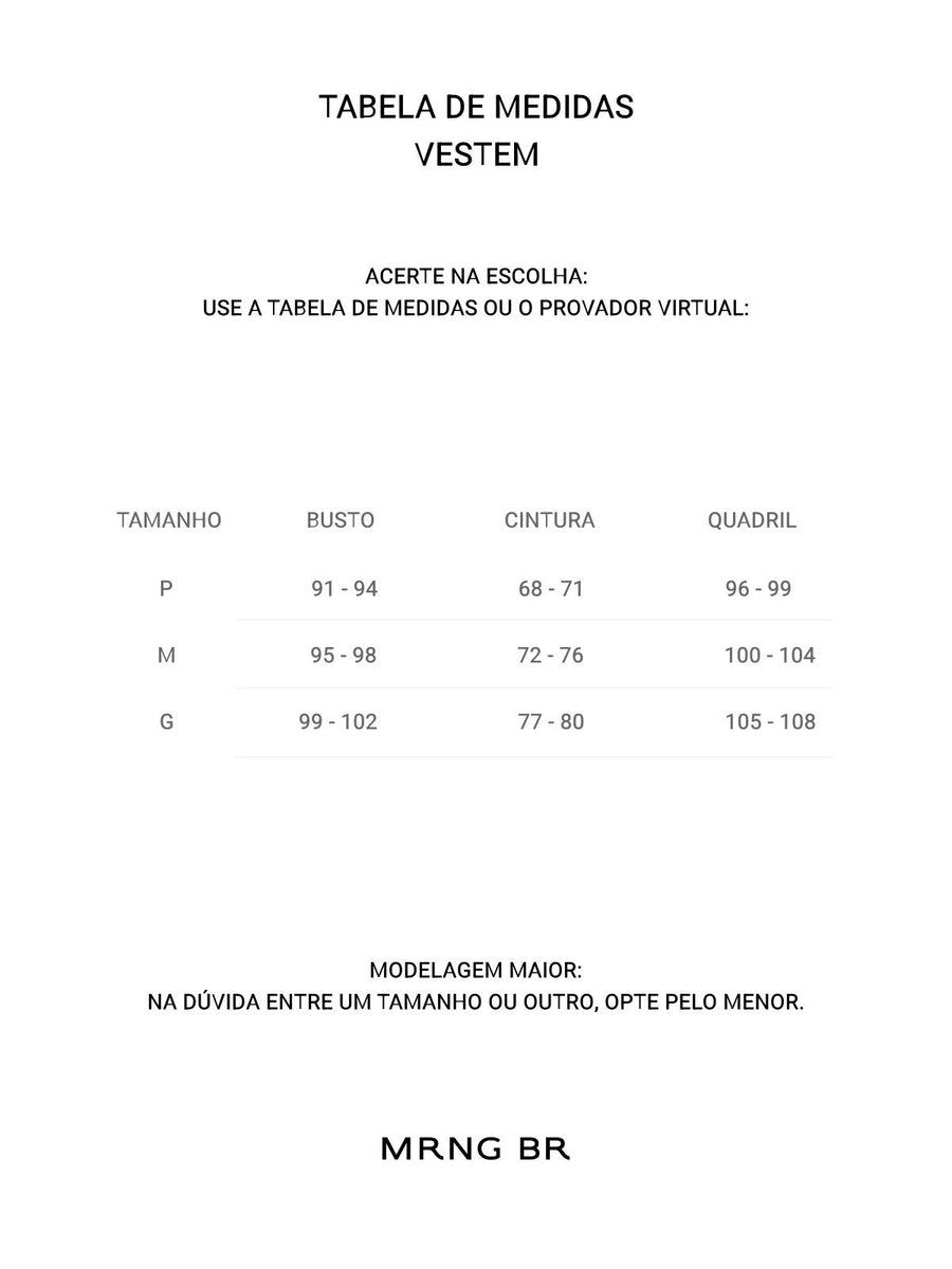 Tabela de medidas
