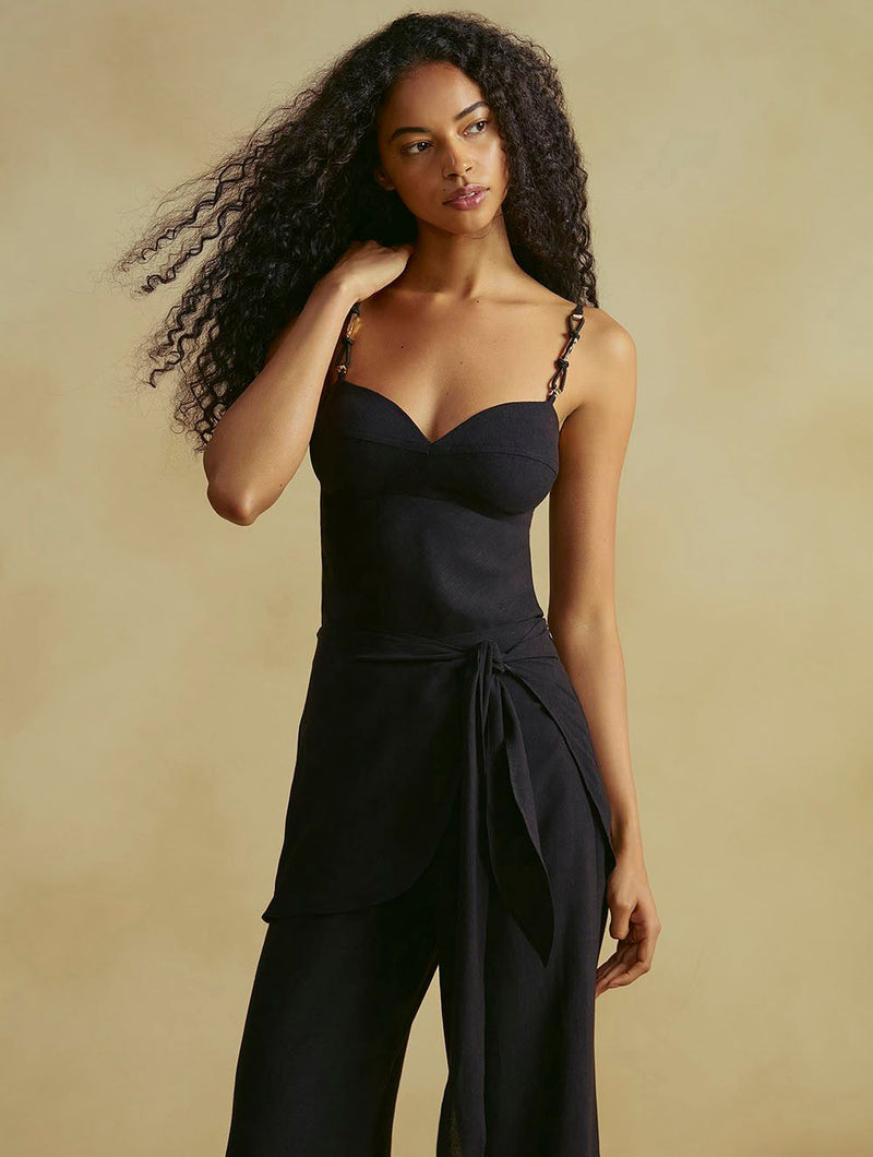blusa alças finas linho preto 20592 cia marítima