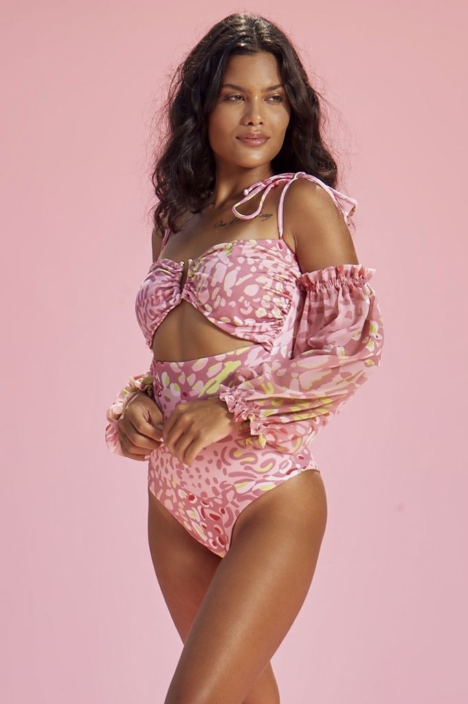 body cut out com mangas pink ounce 7170 feline by preta gil