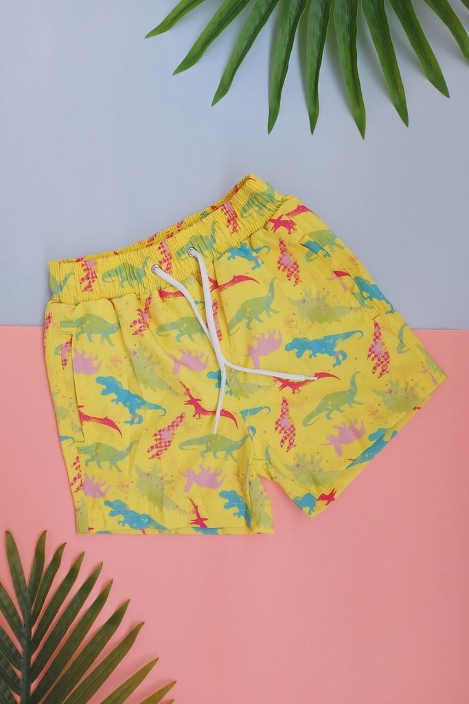 shorts infantil amarelo dinossauro 4059 mer bleu resort wear
