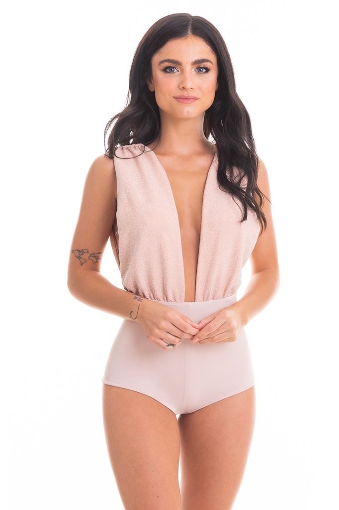bodyshort decotado tule lurex rose 0338 sereia brasil