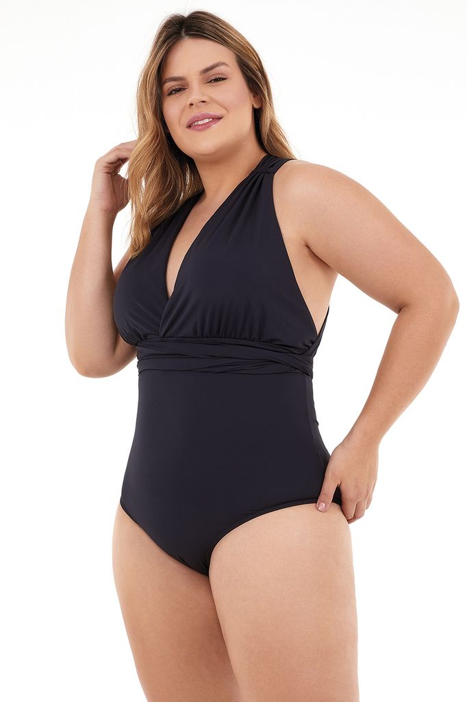 maiô plus size preto amarrações 2133204 new beach