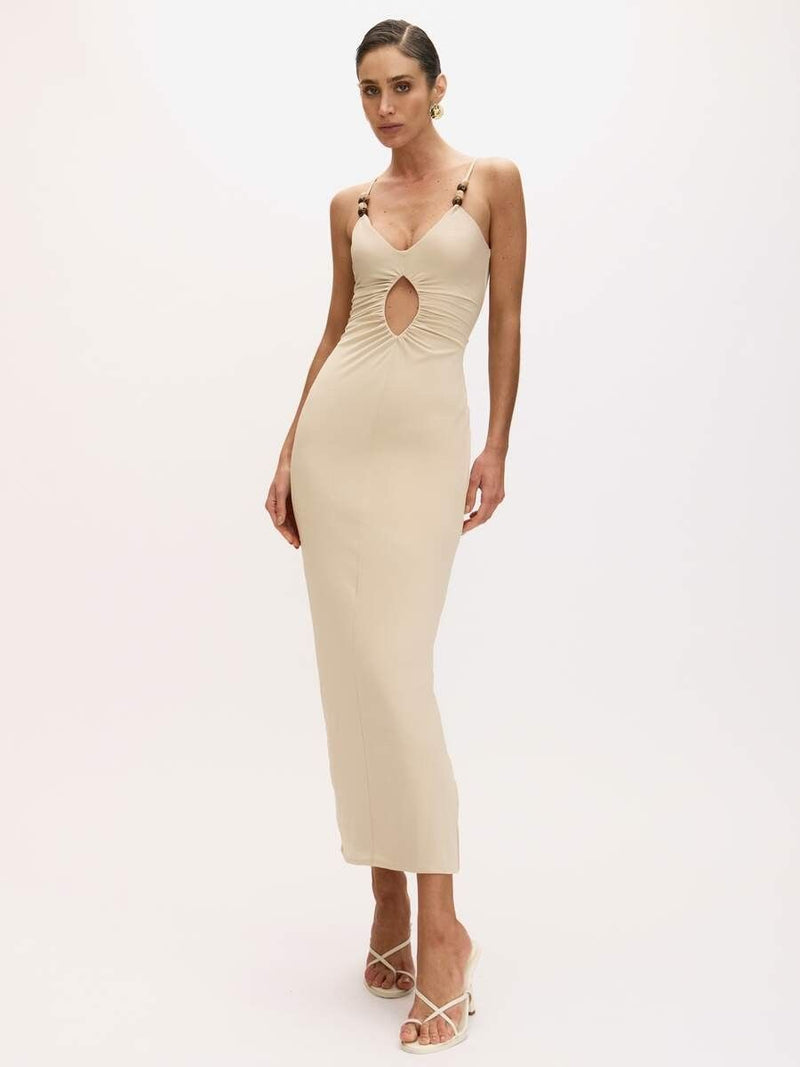 vestido midi bege rachel 0832 oásis resortwear