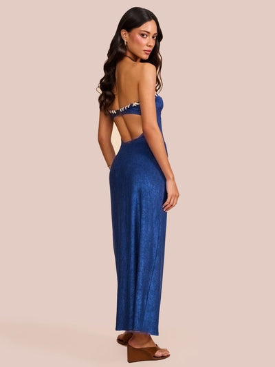 saia midi veludo azul marinho vathy 1977 mos beachwear