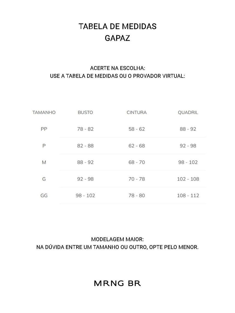 Tabela de medidas