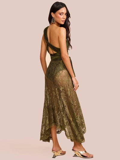 saia longa renda verde musgo veraní 2043 mos beachwear