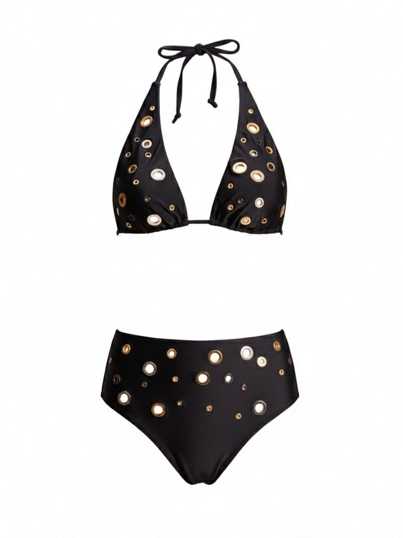 biquíni cortinão ilhós preto yap 1987 mos beachwear