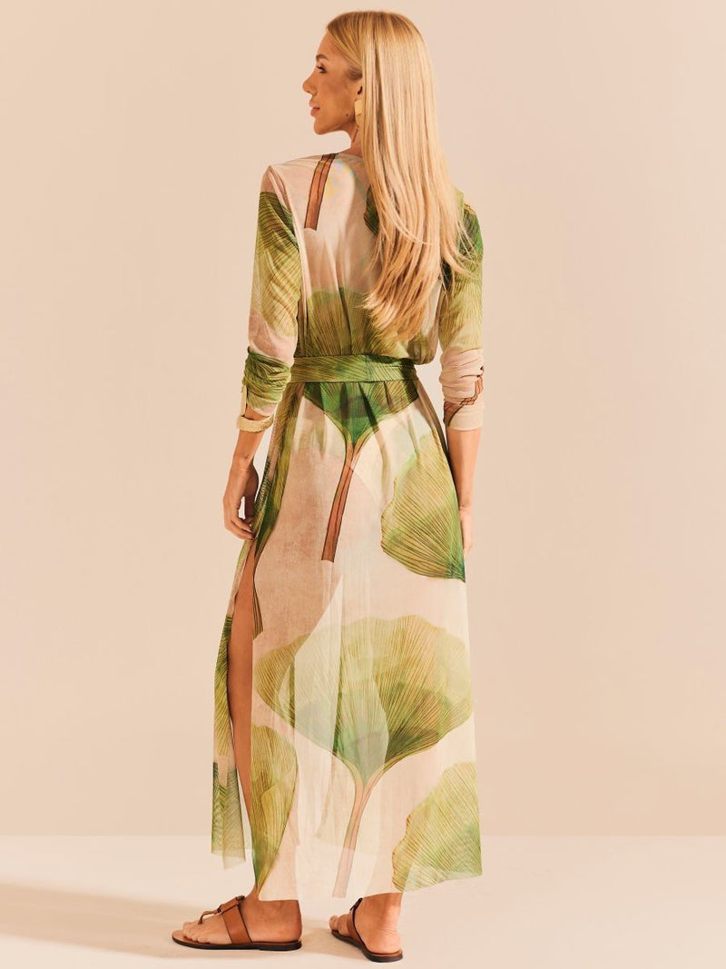 kaftan longo tule folhas 1916 de chelles