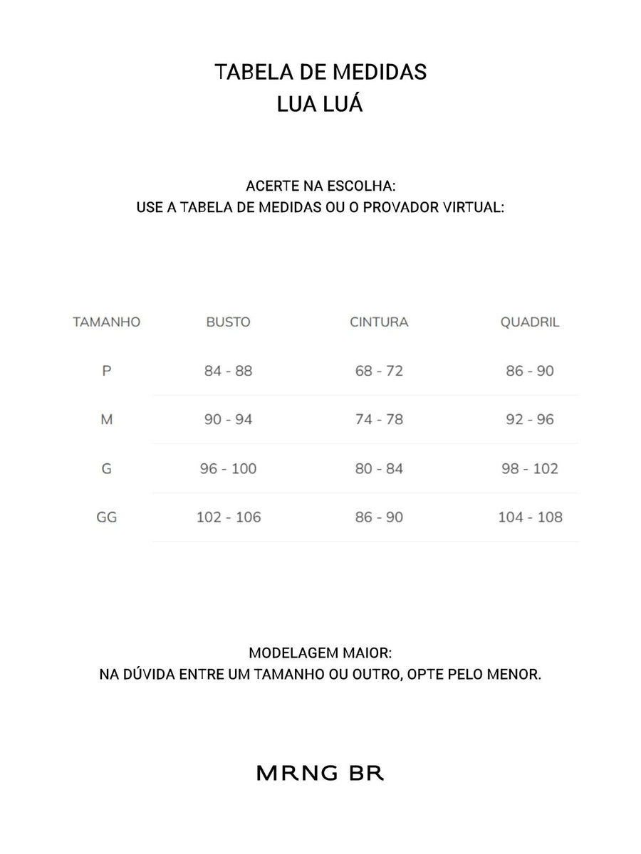 Tabela de medidas