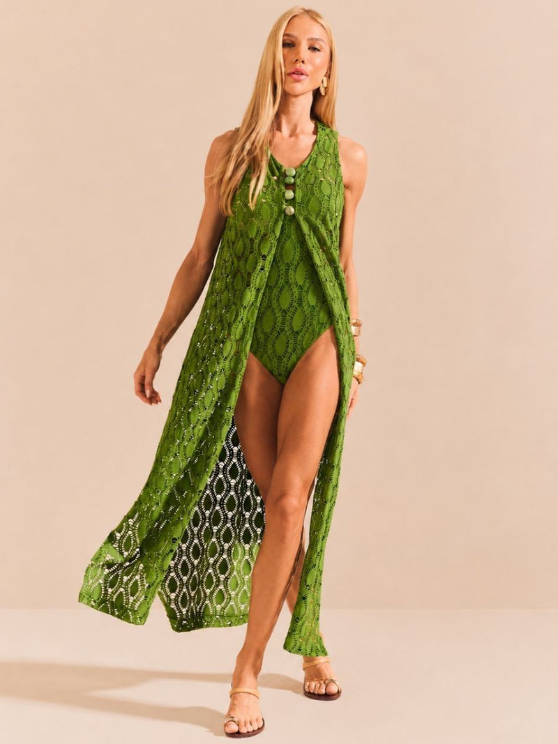 maiô e saída verde folhas 1920 de chelles