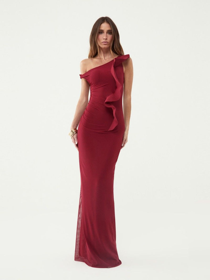 vestido longo tule vermelho zoé 0956 oásis resortwear